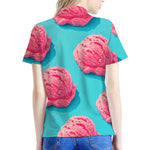 Pink Strawberry Ice Cream Print Women's Polo Shirt