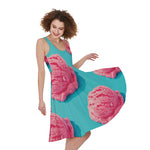Pink Strawberry Ice Cream Print Women's Sleeveless Dress