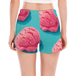 Pink Strawberry Ice Cream Print Women's Split Running Shorts