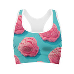 Pink Strawberry Ice Cream Print Women's Sports Bra