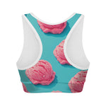 Pink Strawberry Ice Cream Print Women's Sports Bra