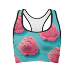 Pink Strawberry Ice Cream Print Women's Sports Bra