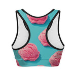 Pink Strawberry Ice Cream Print Women's Sports Bra