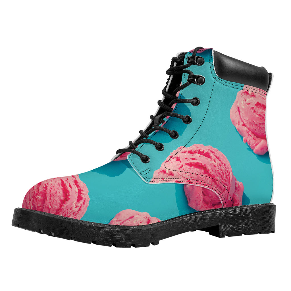 Pink Strawberry Ice Cream Print Work Boots