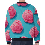 Pink Strawberry Ice Cream Print Zip Sleeve Bomber Jacket