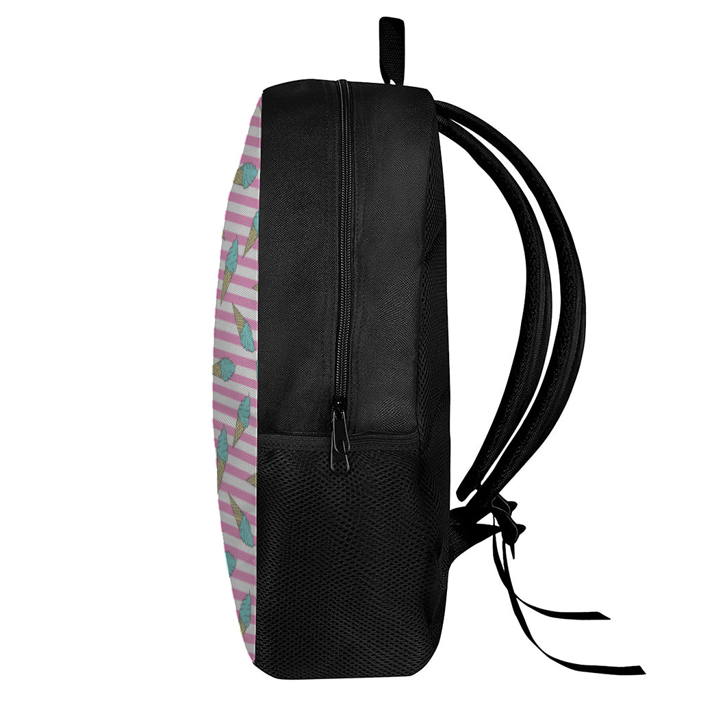 Pink Striped Ice Cream Pattern Print 17 Inch Backpack