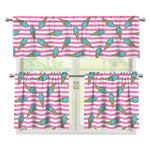 Pink Striped Ice Cream Pattern Print 3 Piece Kitchen Curtains