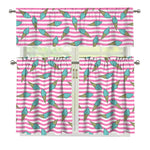 Pink Striped Ice Cream Pattern Print 3 Piece Kitchen Curtains