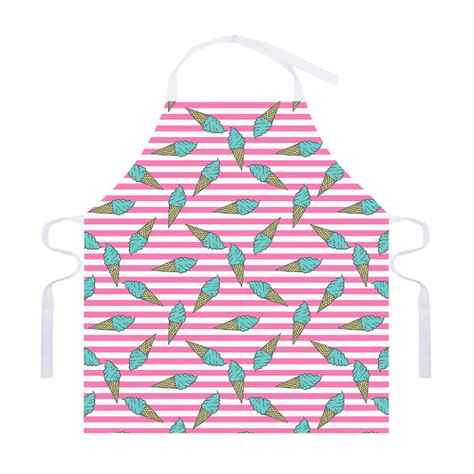 Pink Striped Ice Cream Pattern Print Adjustable Apron