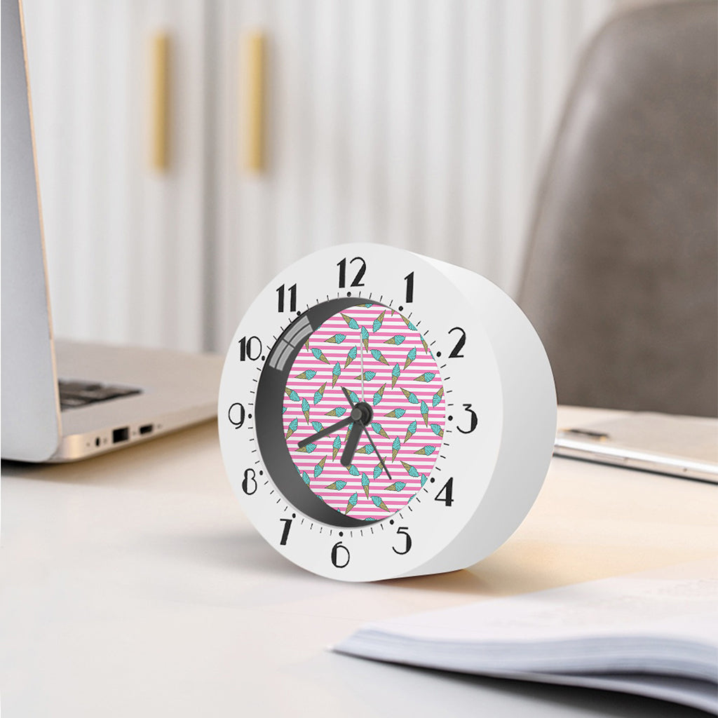 Pink Striped Ice Cream Pattern Print Alarm Clock