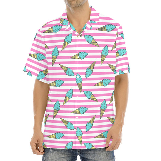 Pink Striped Ice Cream Pattern Print Aloha Shirt