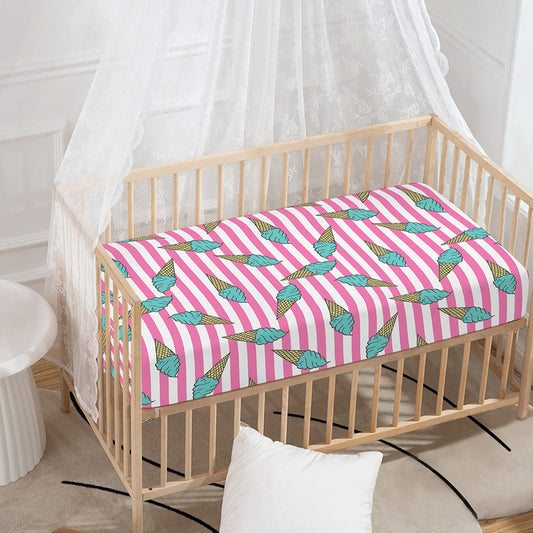 Pink Striped Ice Cream Pattern Print Baby Crib Sheet