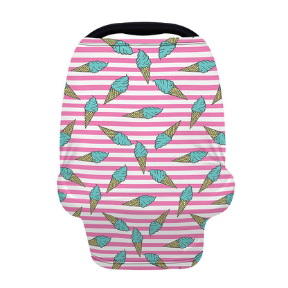 Pink Striped Ice Cream Pattern Print Baby Seat Cover
