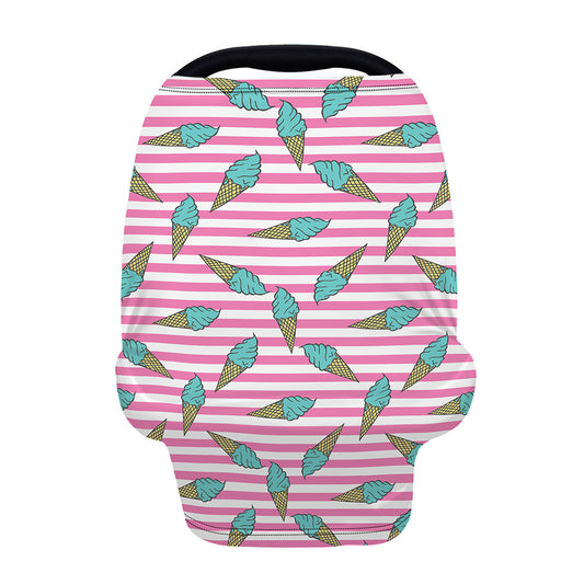 Pink Striped Ice Cream Pattern Print Baby Seat Cover