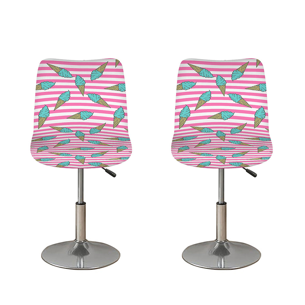 Pink Striped Ice Cream Pattern Print Bar Stool Covers