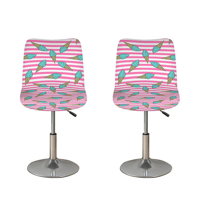 Pink Striped Ice Cream Pattern Print Bar Stool Covers