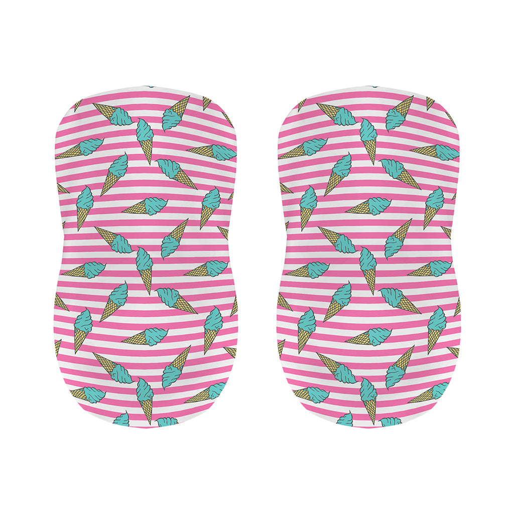 Pink Striped Ice Cream Pattern Print Bar Stool Covers
