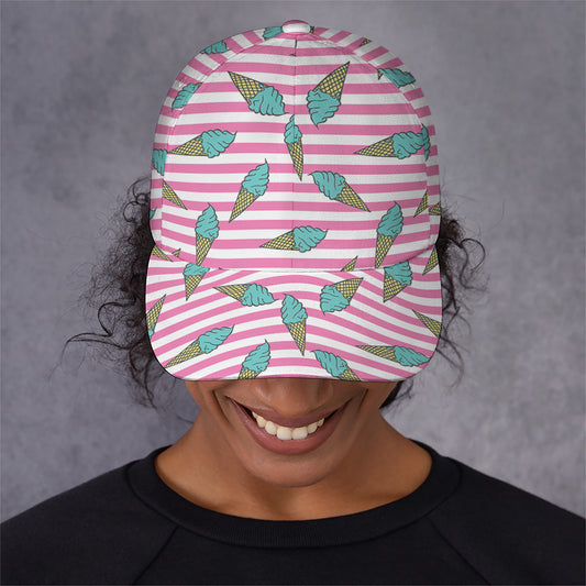 Pink Striped Ice Cream Pattern Print Baseball Cap