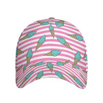 Pink Striped Ice Cream Pattern Print Baseball Cap