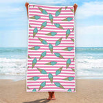 Pink Striped Ice Cream Pattern Print Beach Towel