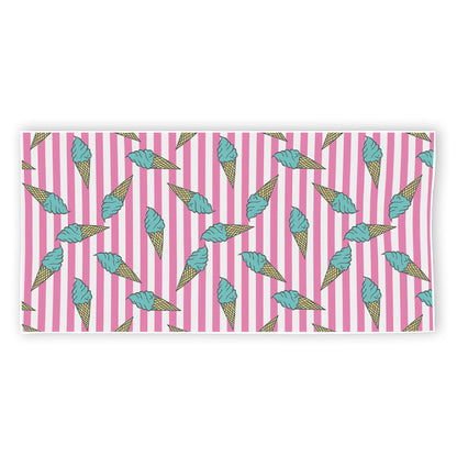 Pink Striped Ice Cream Pattern Print Beach Towel