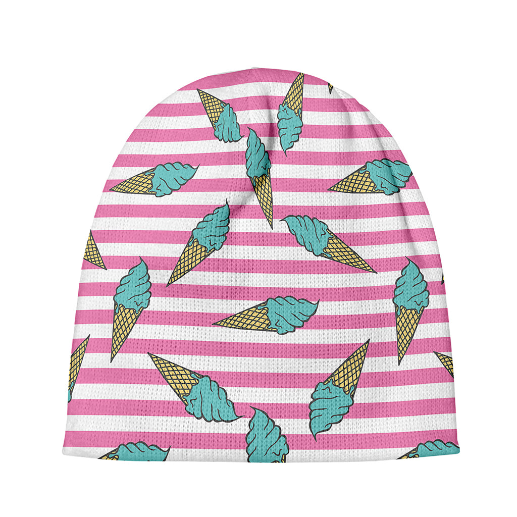 Pink Striped Ice Cream Pattern Print Beanie