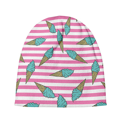 Pink Striped Ice Cream Pattern Print Beanie
