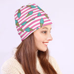 Pink Striped Ice Cream Pattern Print Beanie