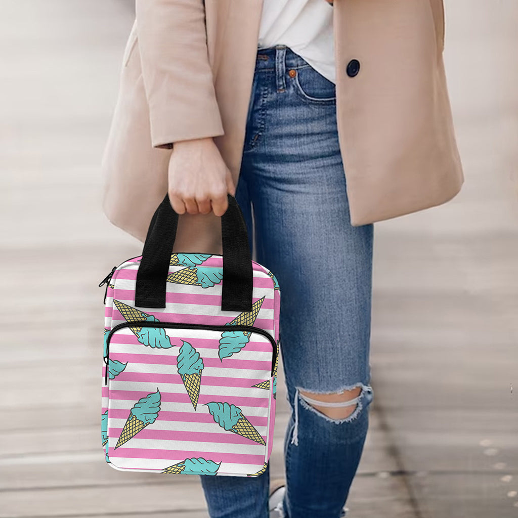 Pink Striped Ice Cream Pattern Print Bible Tote Bag