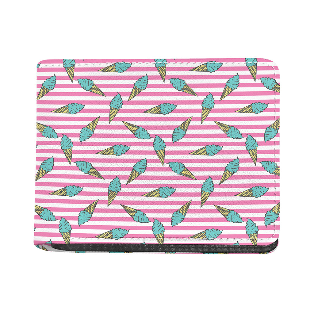 Pink Striped Ice Cream Pattern Print Bifold Wallet