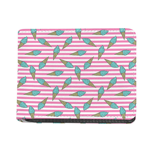 Pink Striped Ice Cream Pattern Print Bifold Wallet
