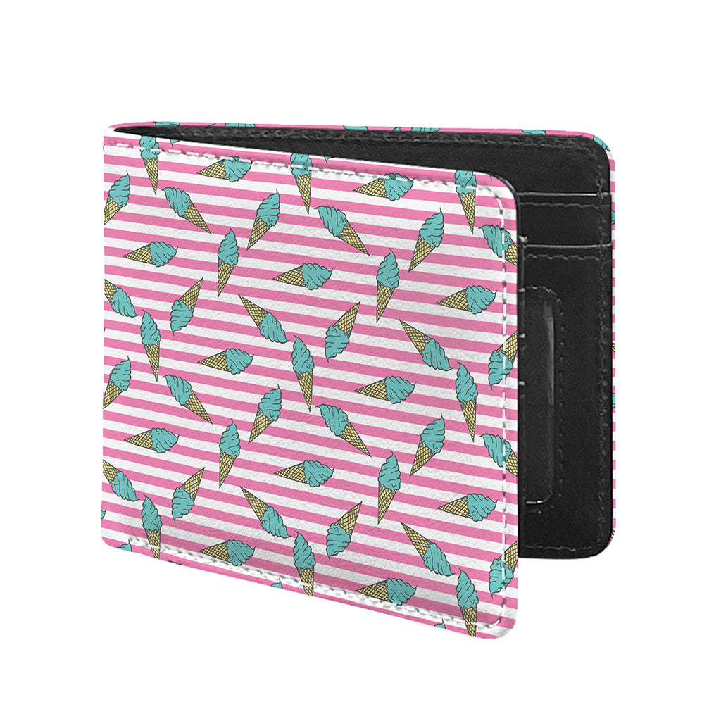 Pink Striped Ice Cream Pattern Print Bifold Wallet