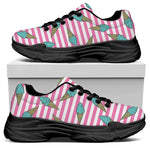 Pink Striped Ice Cream Pattern Print Black Chunky Shoes