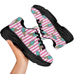 Pink Striped Ice Cream Pattern Print Black Chunky Shoes