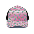 Pink Striped Ice Cream Pattern Print Black Mesh Trucker Hat