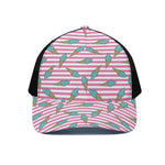 Pink Striped Ice Cream Pattern Print Black Mesh Trucker Cap