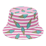 Pink Striped Ice Cream Pattern Print Bucket Hat