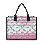 Pink Striped Ice Cream Pattern Print Canvas Tote Bag