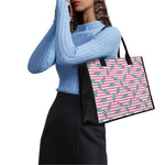 Pink Striped Ice Cream Pattern Print Canvas Tote Bag