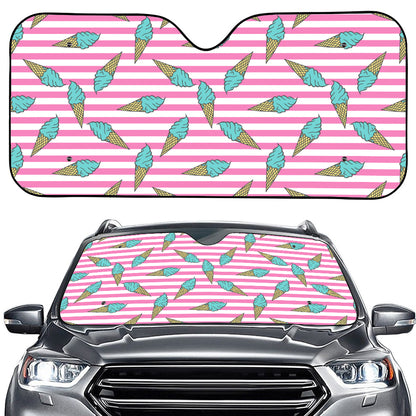 Pink Striped Ice Cream Pattern Print Car Windshield Sun Shade