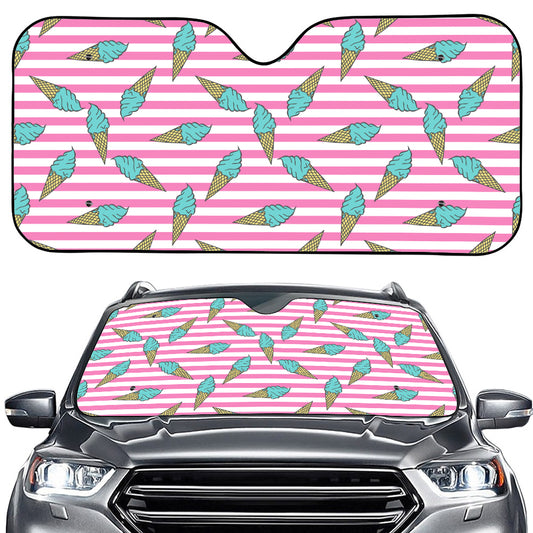 Pink Striped Ice Cream Pattern Print Car Windshield Sun Shade