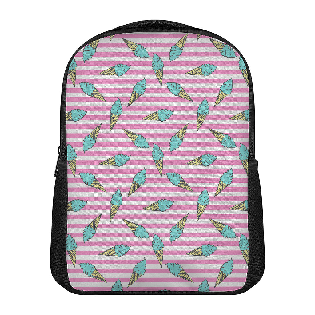 Pink Striped Ice Cream Pattern Print Casual Backpack