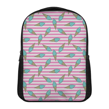 Pink Striped Ice Cream Pattern Print Casual Backpack