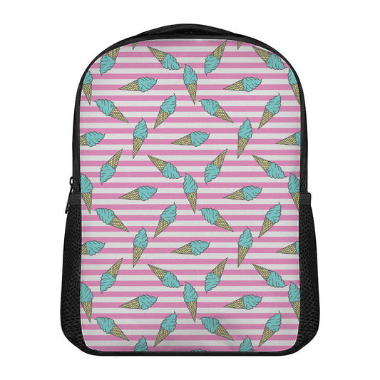 Pink Striped Ice Cream Pattern Print Casual Backpack