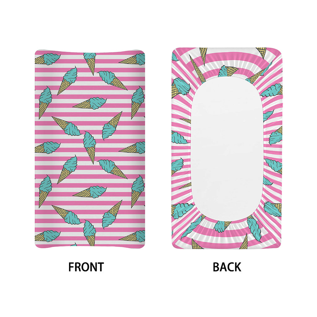 Pink Striped Ice Cream Pattern Print Changing Pad Cover