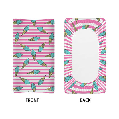 Pink Striped Ice Cream Pattern Print Changing Pad Cover