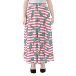 Pink Striped Ice Cream Pattern Print Chiffon Maxi Skirt
