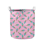 Pink Striped Ice Cream Pattern Print Collapsible Laundry Basket