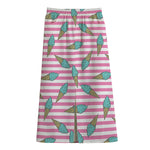 Pink Striped Ice Cream Pattern Print Cotton Front Slit Maxi Skirt