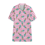 Pink Striped Ice Cream Pattern Print Cotton Hawaiian Shirt